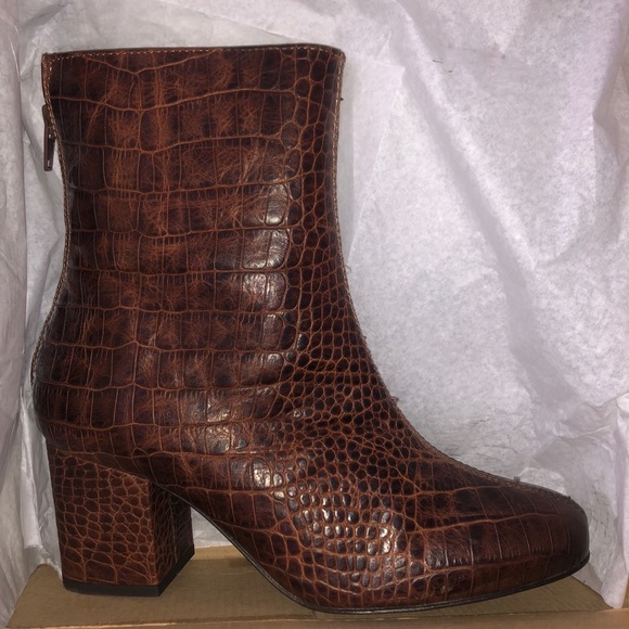 Free People Brown Cecile Croc Embossed Bootie - Picture 8 of 8